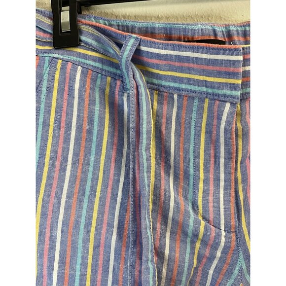 Talbots Petite 4P Blue Striped Shorts With Tie Belt Cotton & Linen Blend - Picture 5 of 12